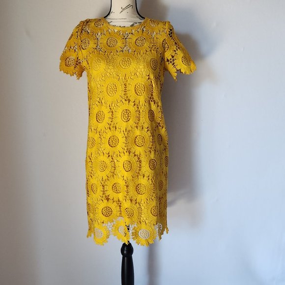LOFT Dresses Nwt Loft Sunflower Lace Mini Dress Short Sleeve Lined